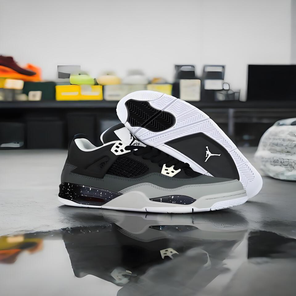 Air Jordan 4 Retro Black Grey Splatter Men's Basketball Shoes