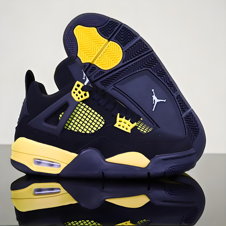 Air Jordan 4 Retro 'Black Yellow' Leather Breathable Basketball Shoes