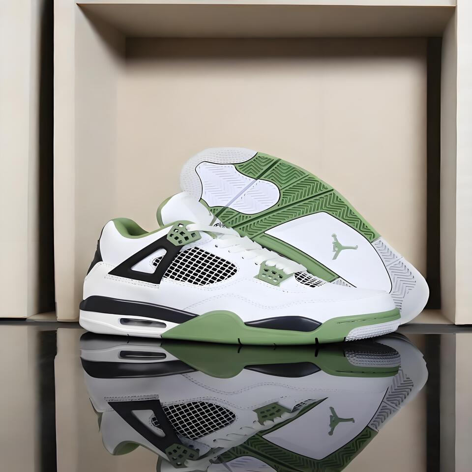Air Jordan 4 Retro Chlorophyll White Green Black Basketball Shoes