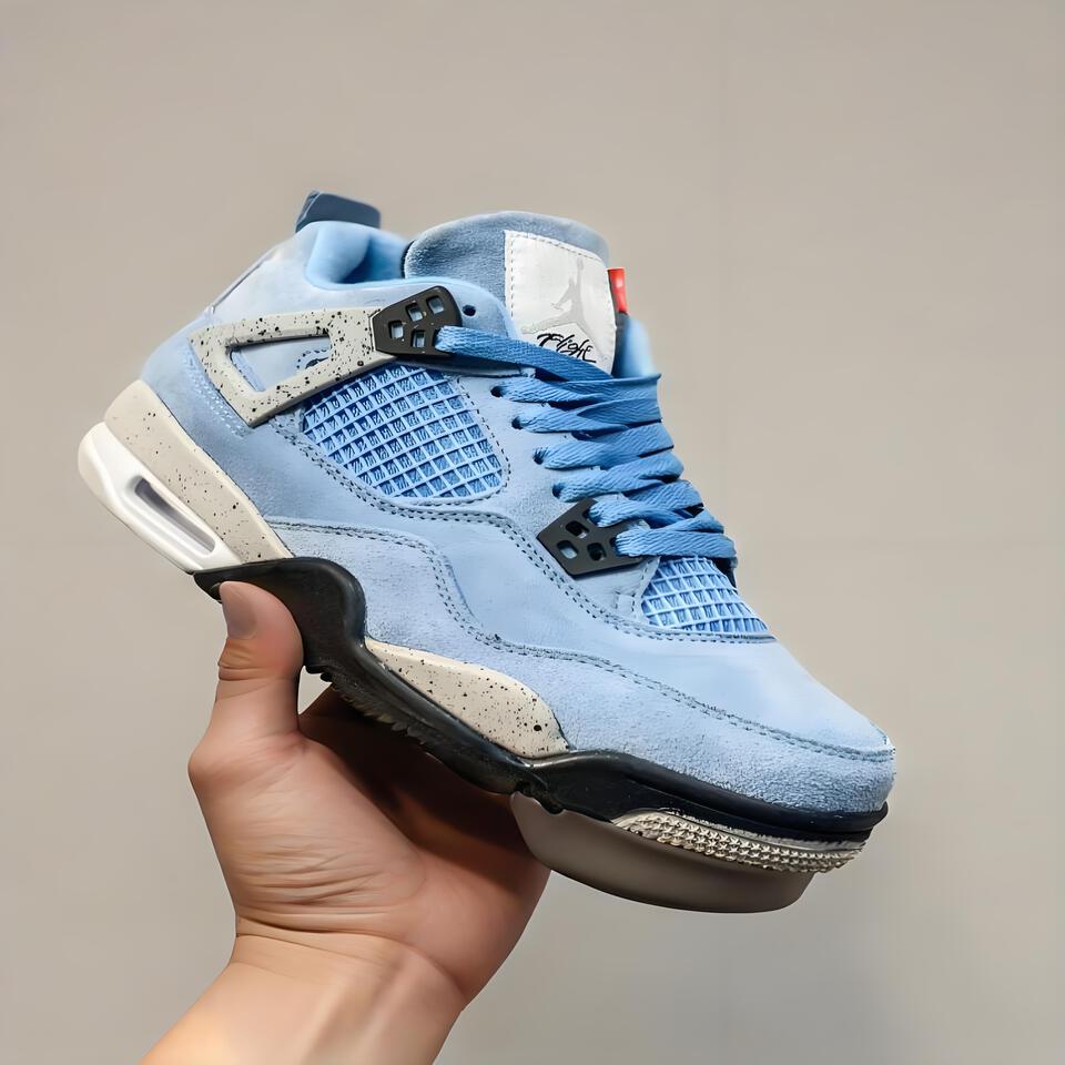 Air Jordan 4 Retro Light Blue Suede Men's Basketball Shoes