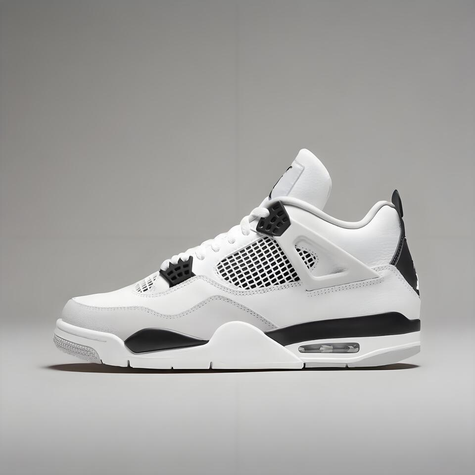 Air Jordan 4 Retro Men's White Black Leather Basketball Shoes