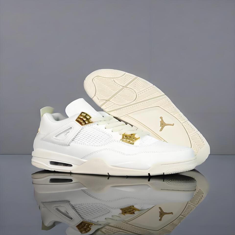 Air Jordan 4 Retro Men's White Gold Leather Basketball Shoes
