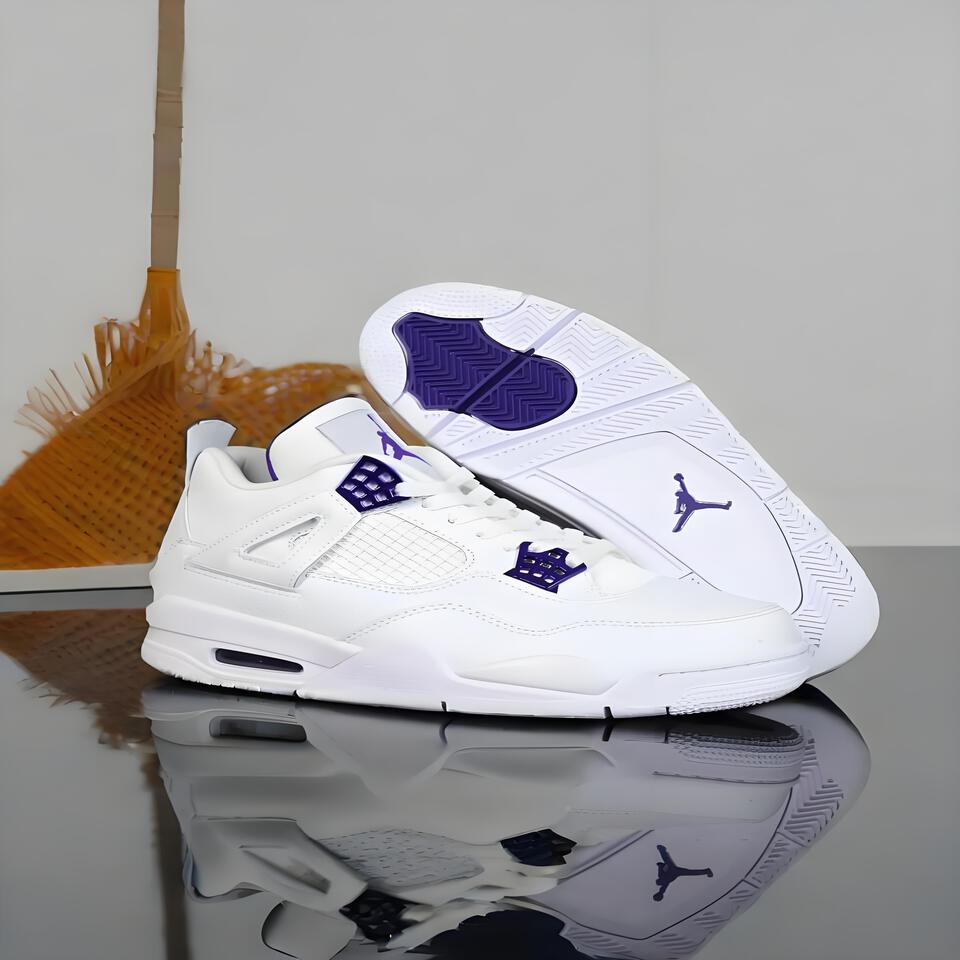 Air Jordan 4 Retro Men's White Purple Basketball Shoes