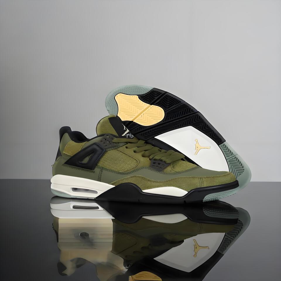 Air Jordan 4 Retro Olive Green Suede Men's Basketball Shoes