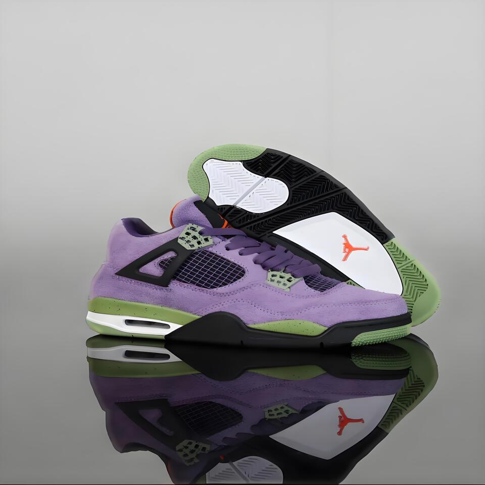 Air Jordan 4 Retro Purple Green Orange Suede Men's Basketball Shoes