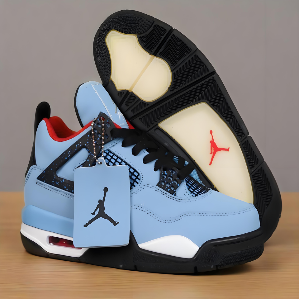 Air Jordan 4 Retro University Blue Splatter Leather Men's Sneakers