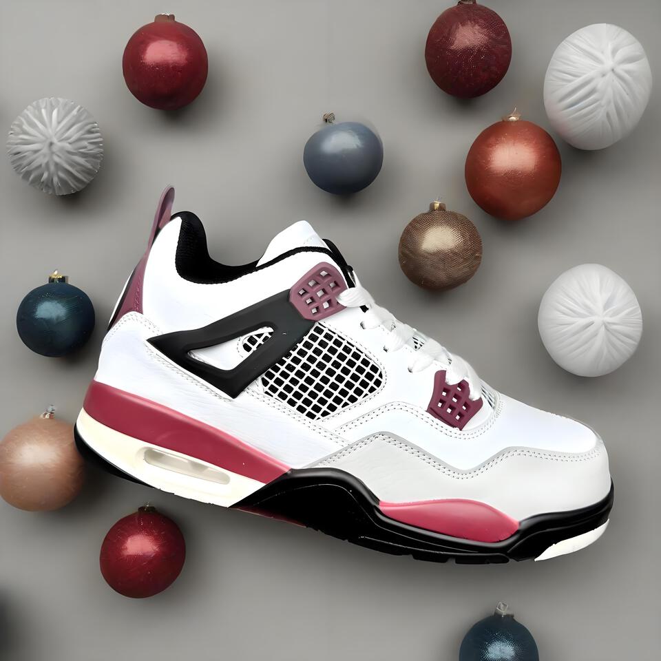 Air Jordan 4 Retro White Black Burgundy Leather Basketball Shoes