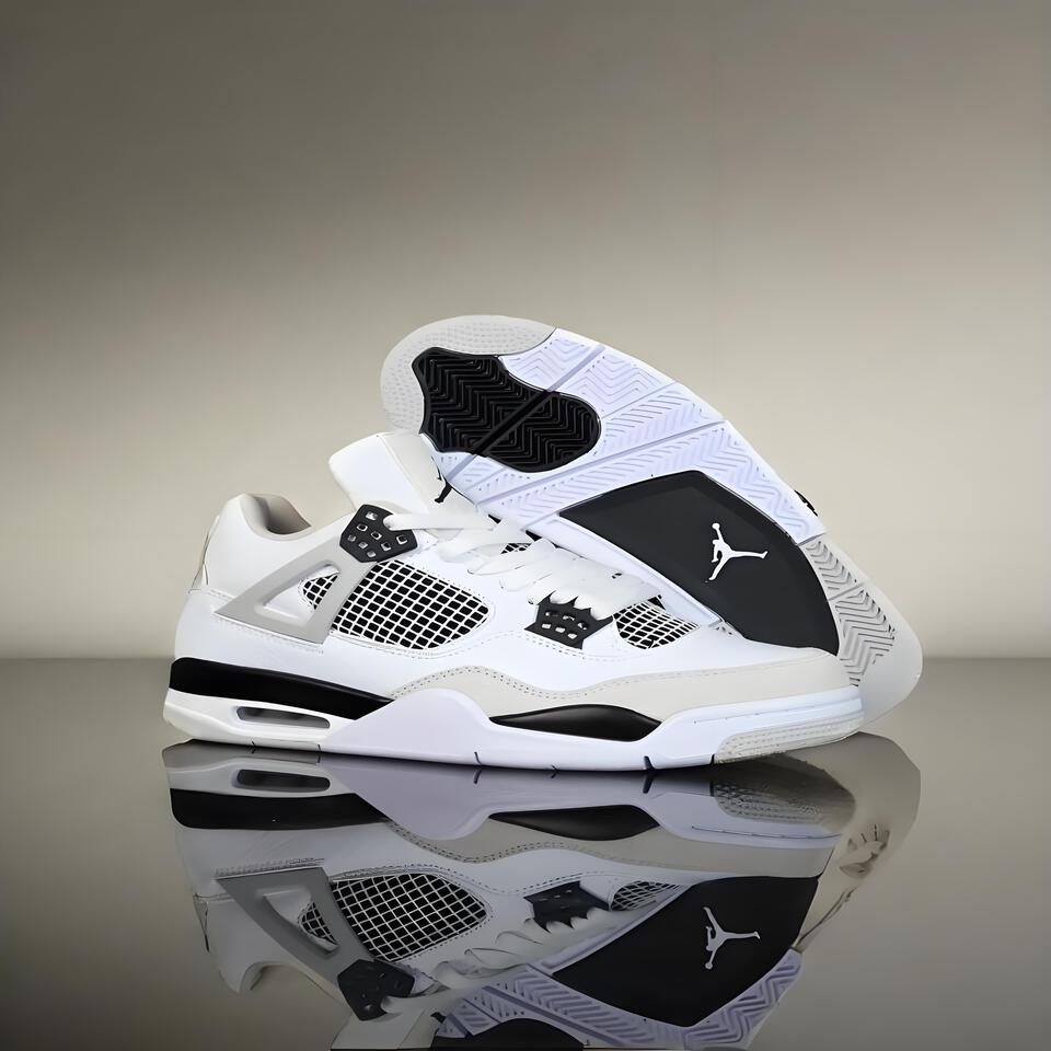 Air Jordan 4 Retro White Black Grey Basketball Shoes