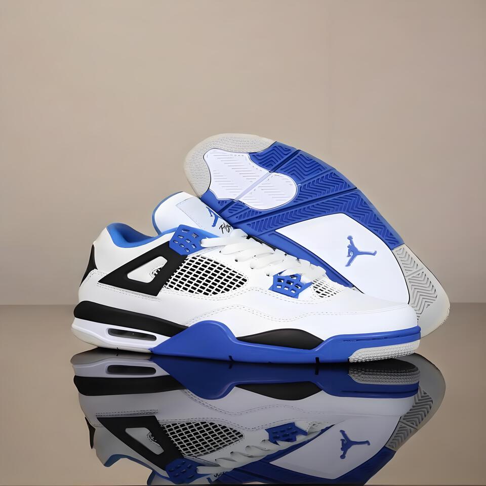 Air Jordan 4 Retro White Blue Black Leather Basketball Shoes