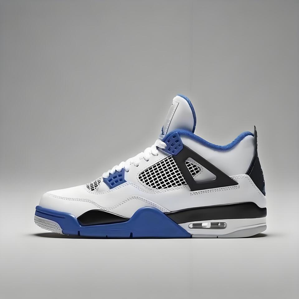 Air Jordan 4 Retro White Blue Black Leather Men's Shoes