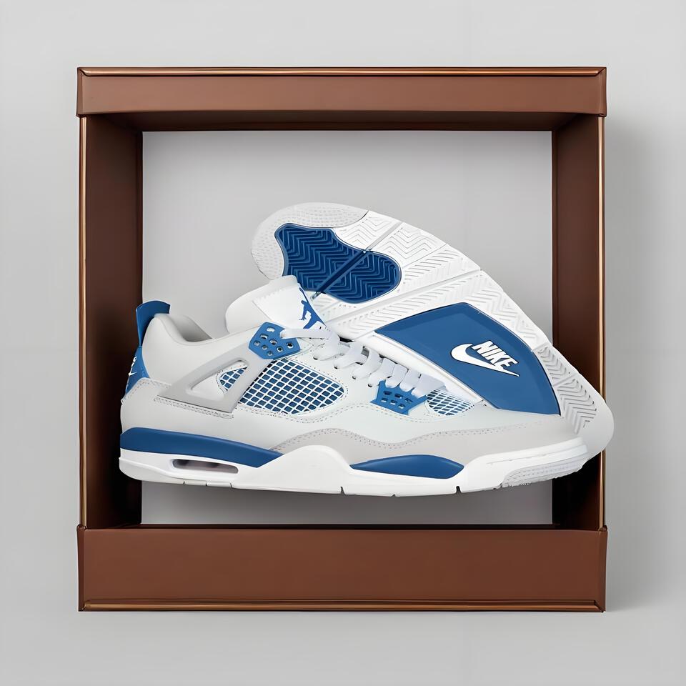 Air Jordan 4 Retro White Blue Grey Air Cushion Basketball Shoes