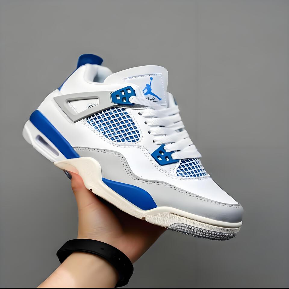 Air Jordan 4 Retro White Blue Grey Leather Men's Shoes