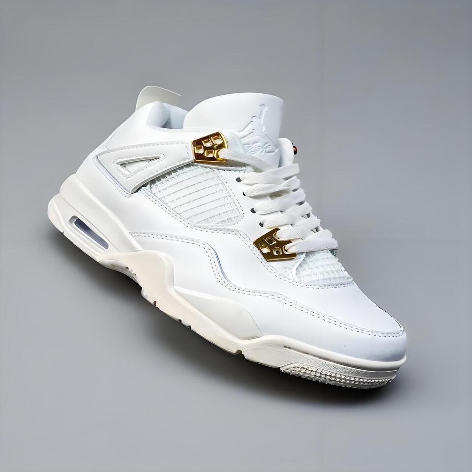 Air Jordan 4 Retro White Cement Blue Gold Mens Basketball Shoes