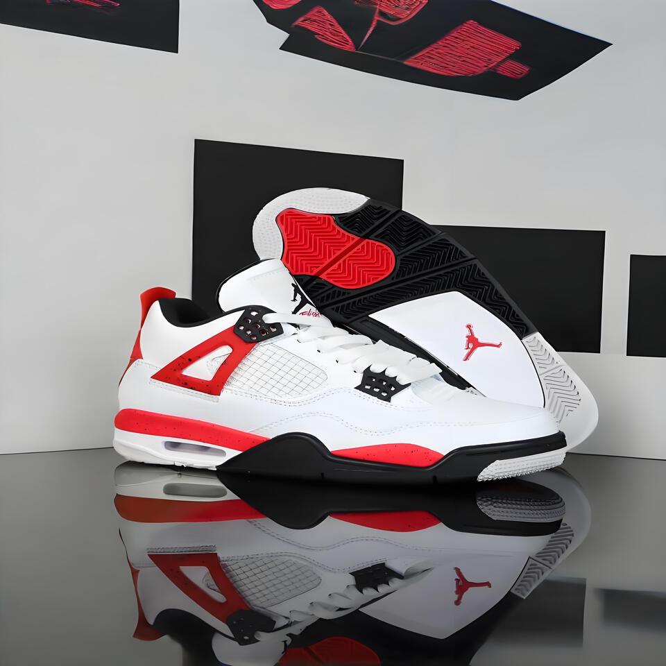 Air Jordan 4 Retro White Cement Red Black Basketball Shoes