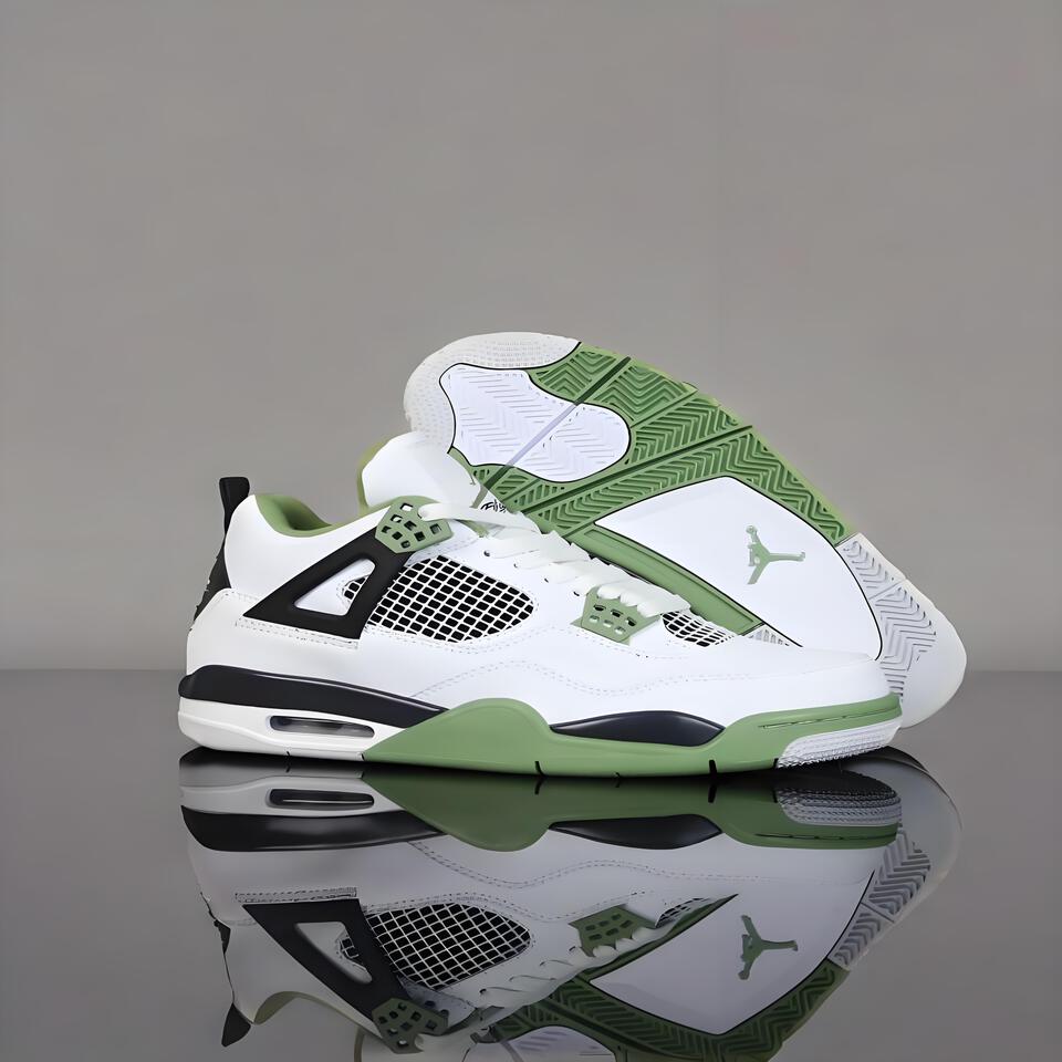 Air Jordan 4 Retro White Green Black Basketball Shoes Men's