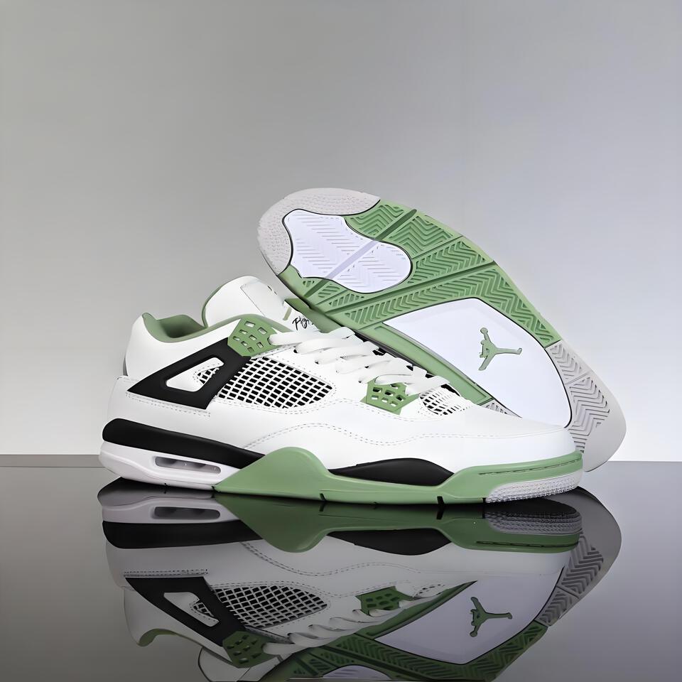 Air Jordan 4 Retro White Green Black Leather Basketball Shoes