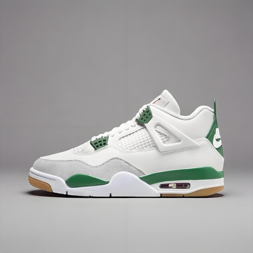 Air Jordan 4 Retro White Green Grey Suede Basketball Shoes