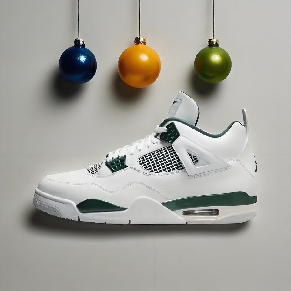 Air Jordan 4 Retro White Green Leather Basketball Shoes