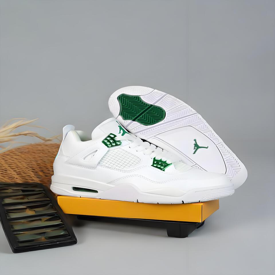 Air Jordan 4 Retro White Green Leather Basketball Shoes