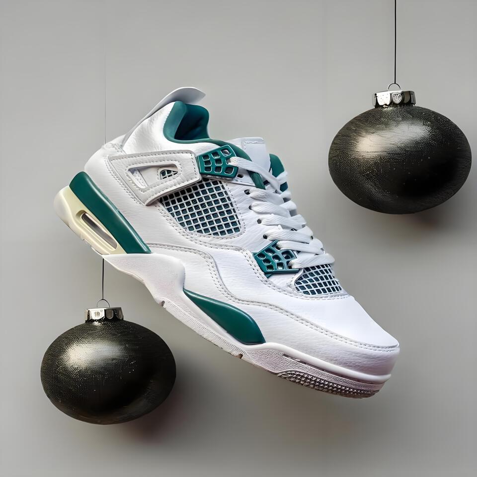 Air Jordan 4 Retro White Green Leather Basketball Shoes
