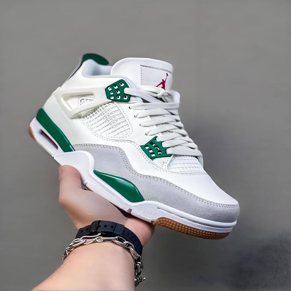 Air Jordan 4 Retro White Green Sail Suede Men's Basketball Shoes