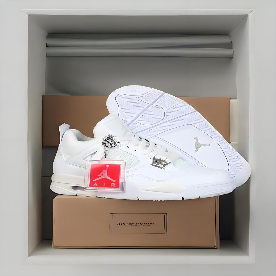 Air Jordan 4 Retro White Leather Basketball Shoes