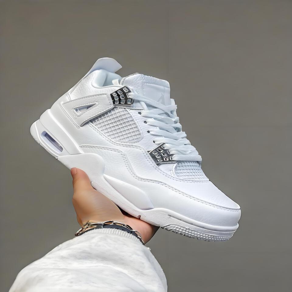 Air Jordan 4 Retro White Leather Basketball Shoes
