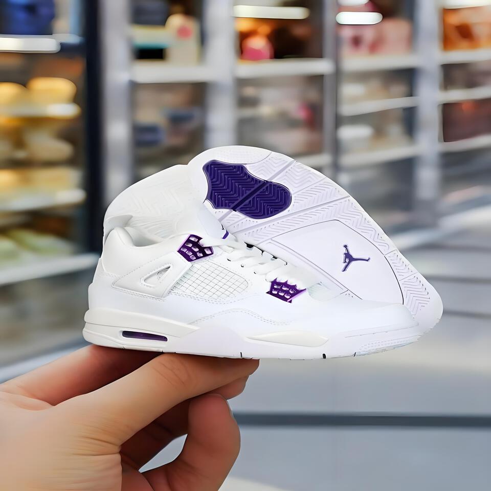 Air Jordan 4 Retro White Purple Leather Basketball Shoes