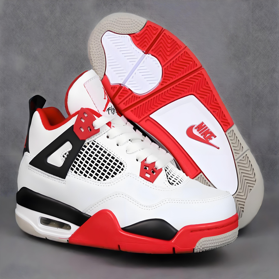 Air Jordan 4 Retro White Red Black Basketball Shoes