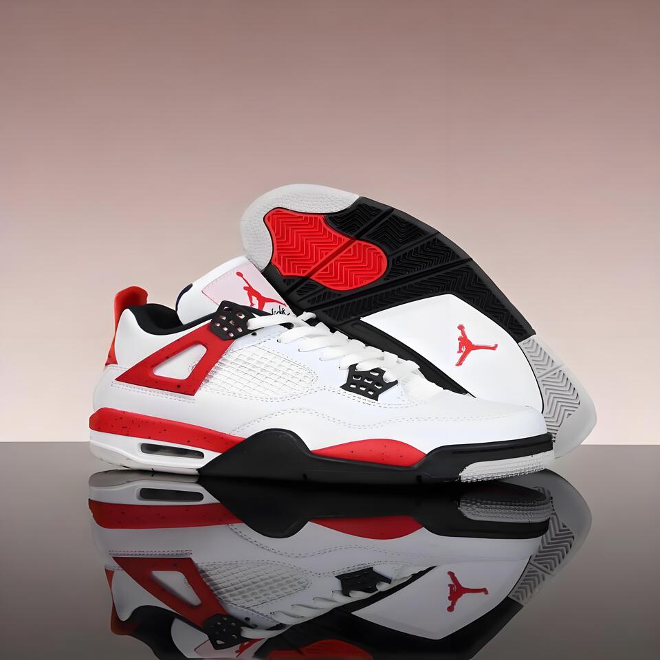 Air Jordan 4 Retro White Red Black Men's Basketball Shoes