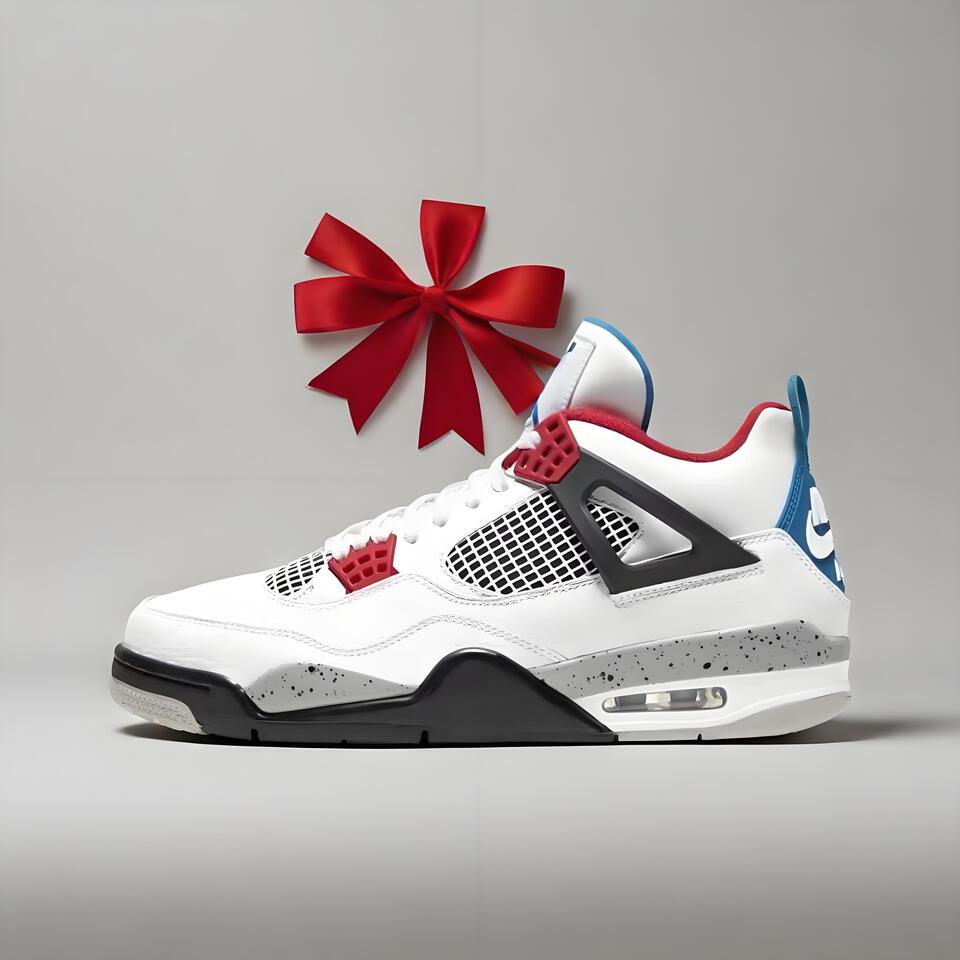 Air Jordan 4 Retro White Red Blue Leather Basketball Sneakers