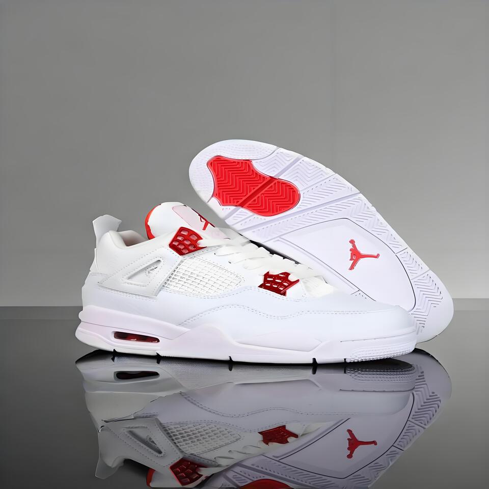 Air Jordan 4 Retro White Red Leather Men's Basketball Shoes