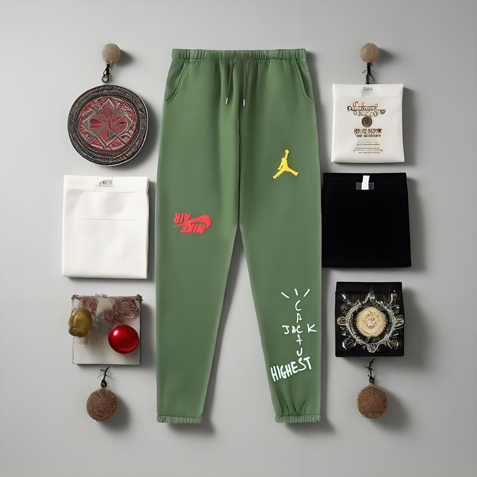 Air Jordan Green Cotton Joggers Street Graffiti Unisex