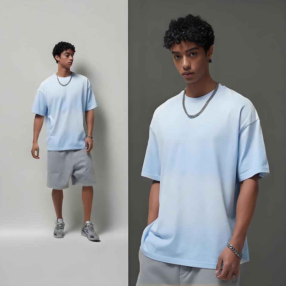 Air Spray Dyed Sky Blue Cotton T-Shirt