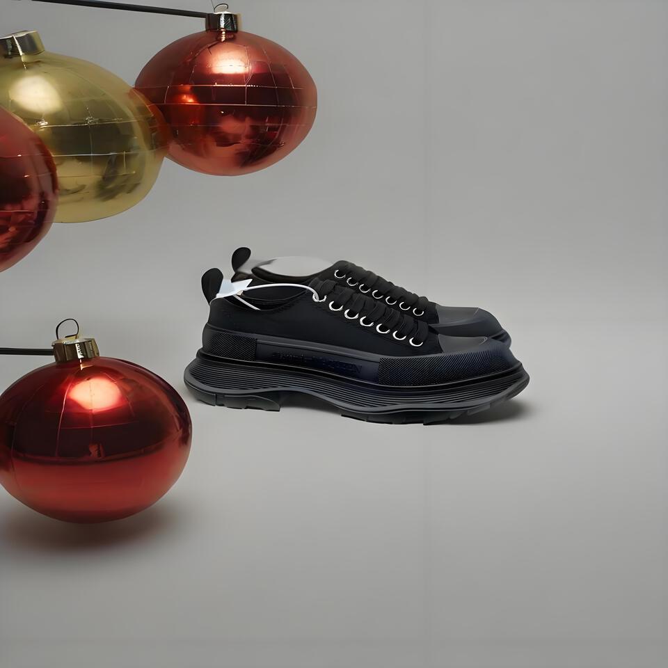 Alexander McQueen Black Chunky Sole Canvas Sneakers | Platform