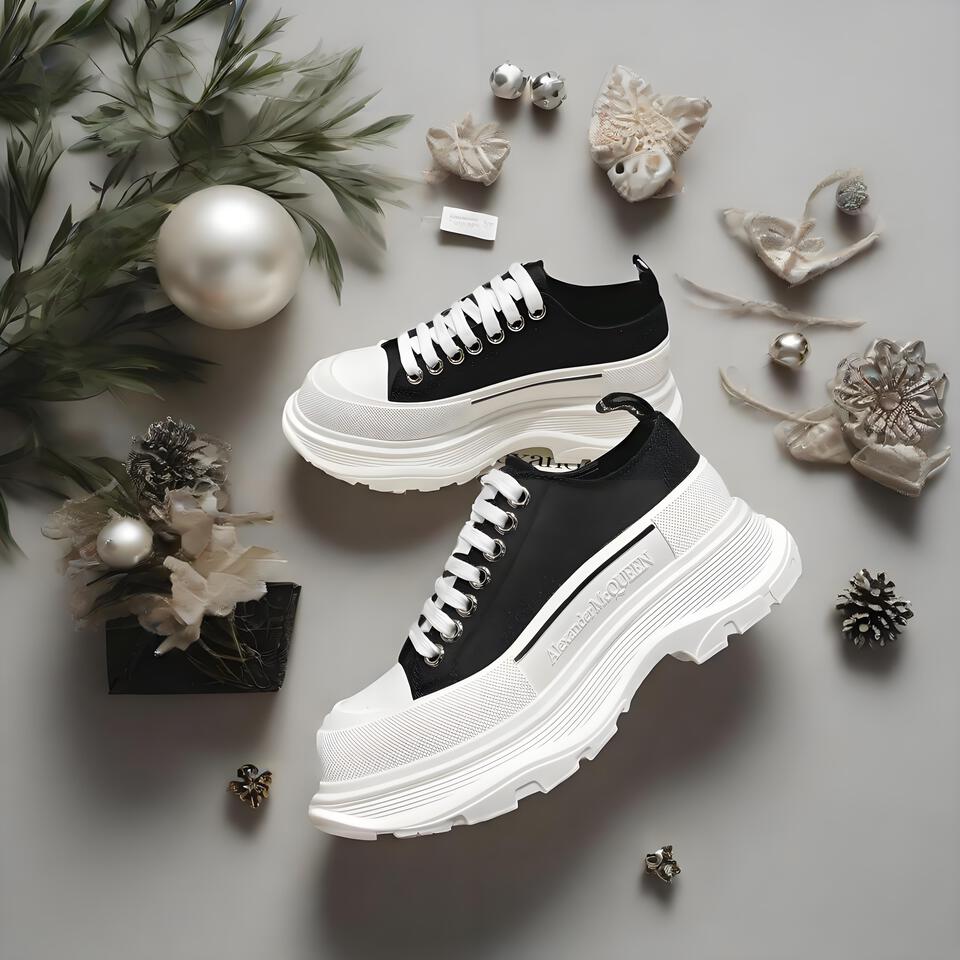 Alexander McQueen Black White Platform Canvas Sneakers