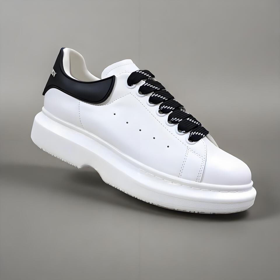 Alexander McQueen Oversized White Black Leather Platform Sneakers