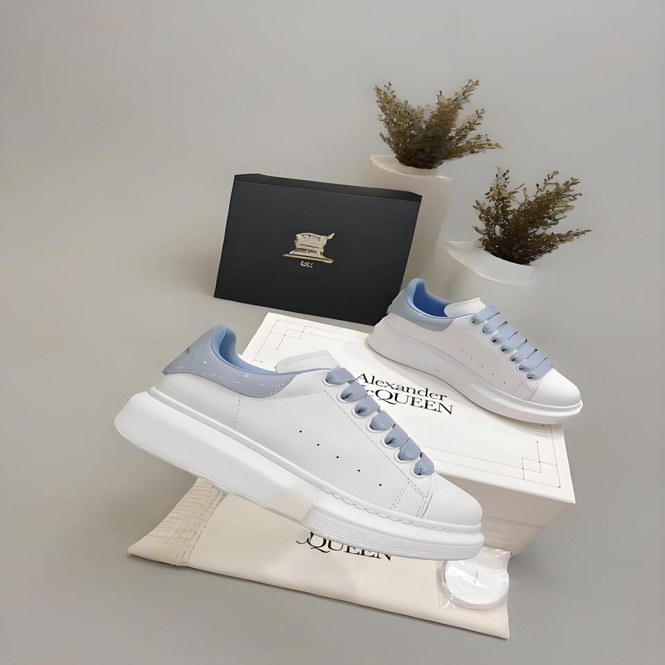 Alexander McQueen Oversized White Blue Leather Platform Sneakers