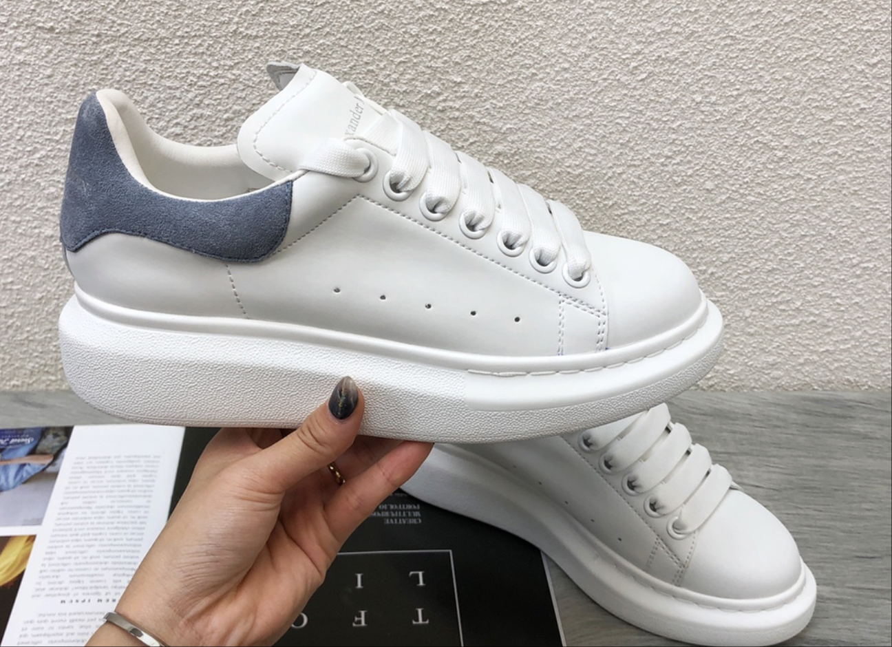 Alexander McQueen Oversized White Grey Suede Platform Sneakers