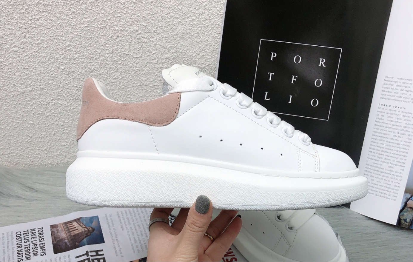 Alexander McQueen White and Black Leather Platform Sneakers