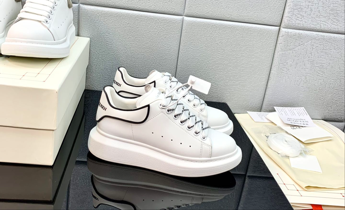Alexander McQueen White Black Leather Platform Sneakers