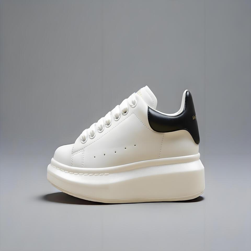 Alexander McQueen White Black Leather Platform Sneakers