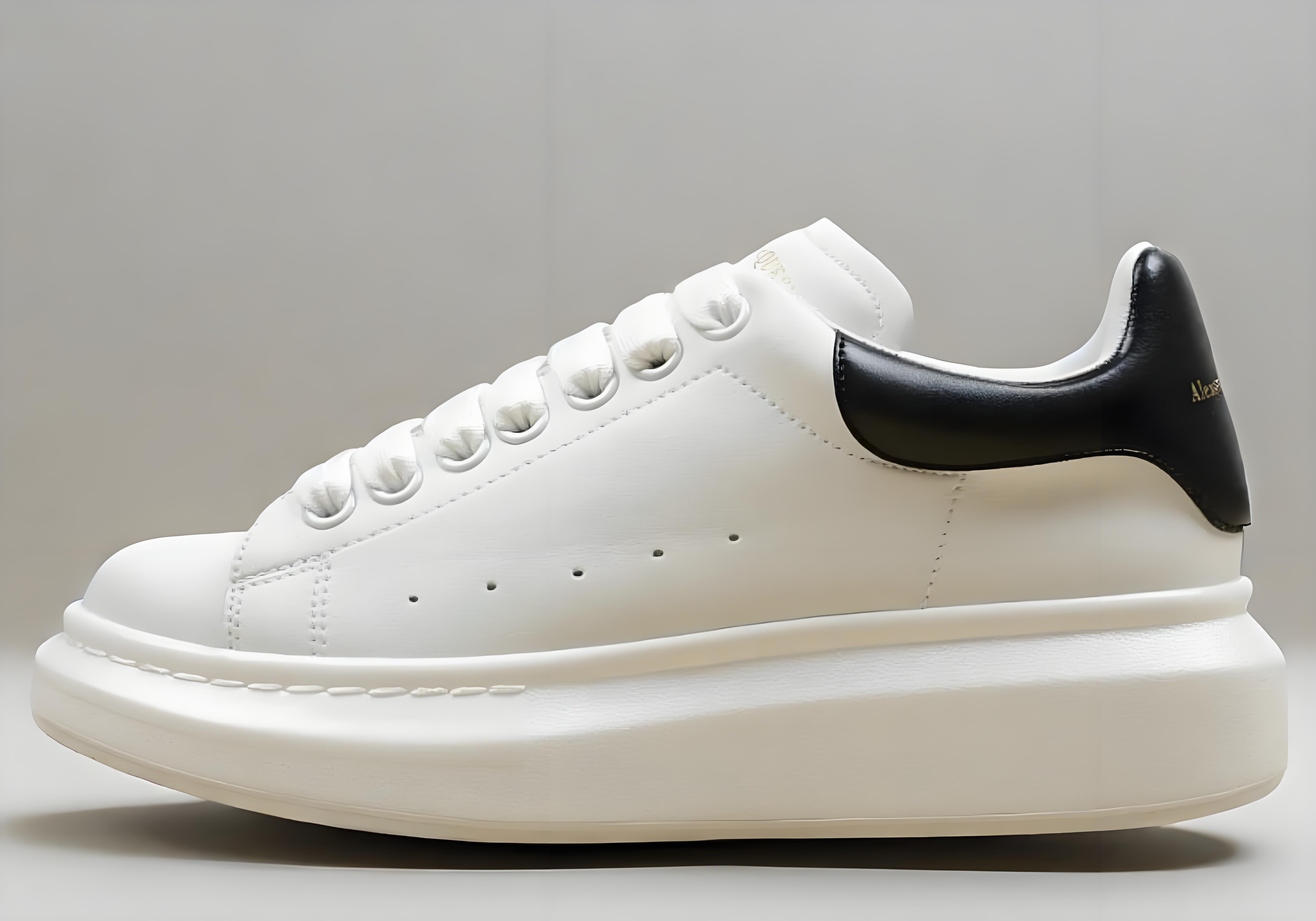 Alexander McQueen White Black Platform Leather Sneakers