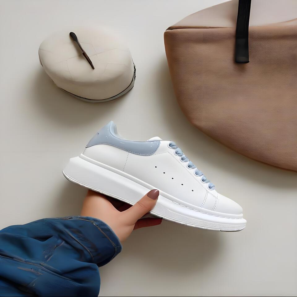Alexander McQueen White Blue Leather Platform Sneakers