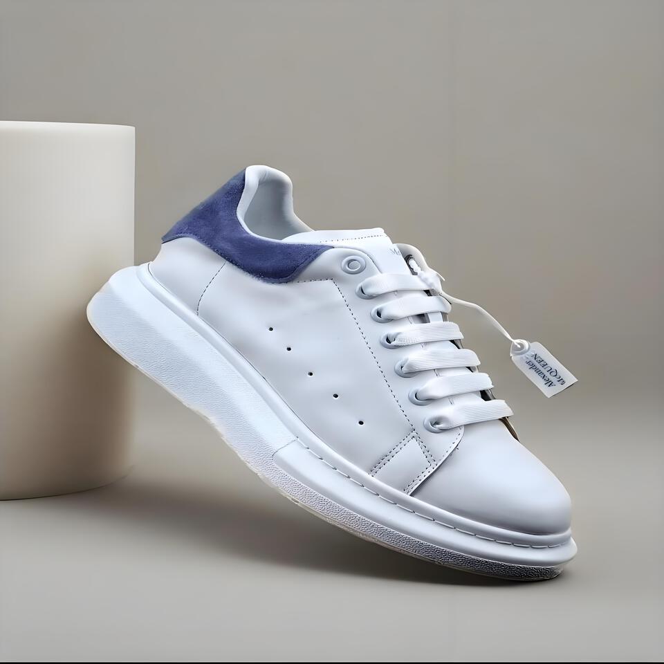 Alexander McQueen White Blue Platform Leather Sneakers