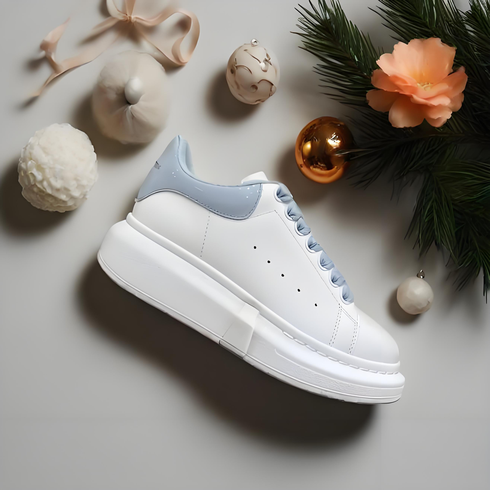 Alexander McQueen White Blue Platform Leather Sneakers