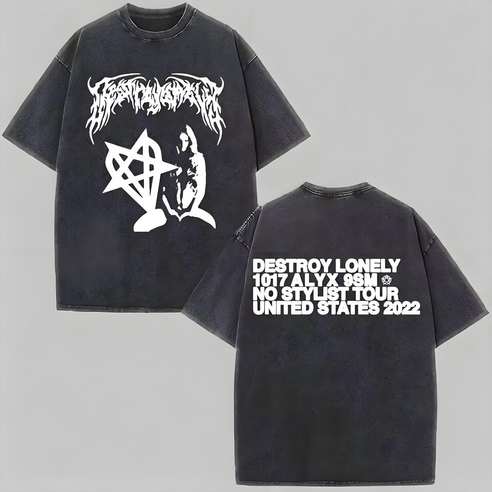 ALYX Black Washed Cotton Tee Street Tour Print