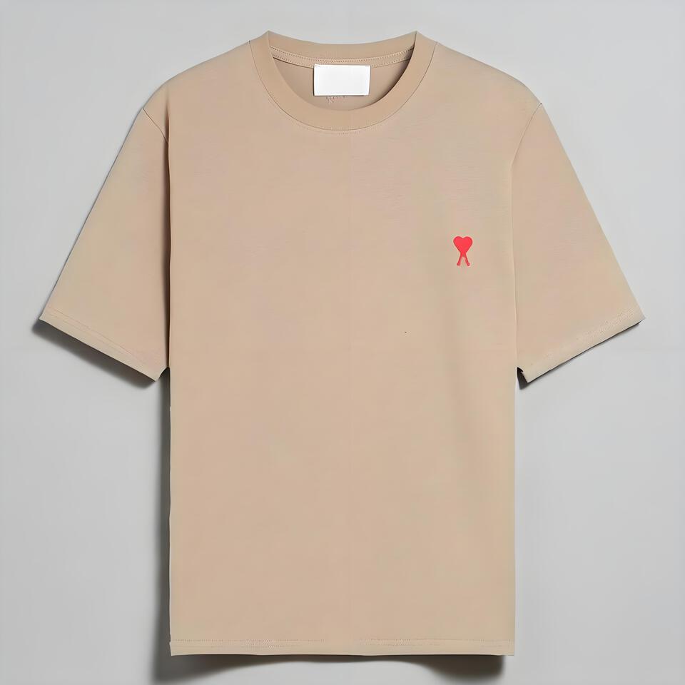 AMI Beige Cotton Embroidered Love Logo Unisex T-Shirt