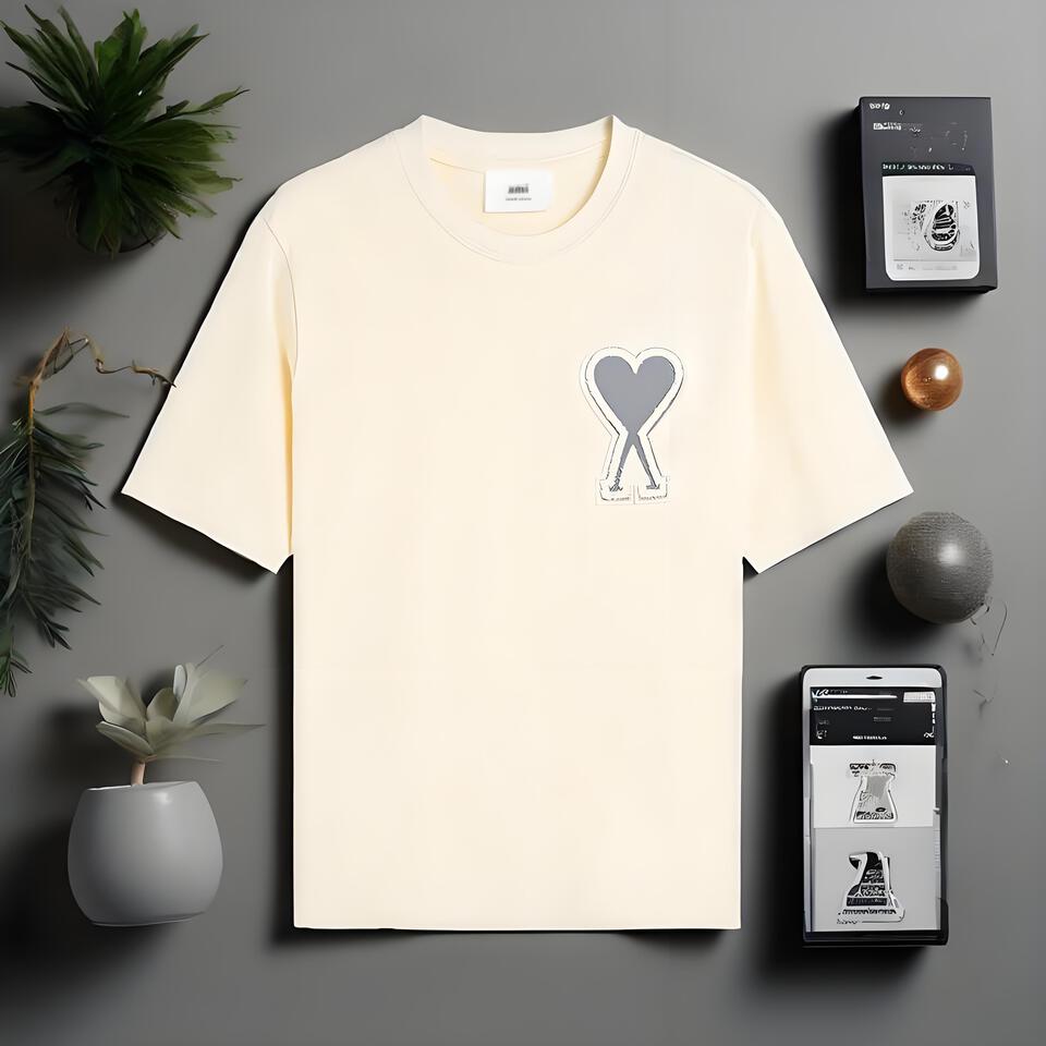 AMI Heart Print Cotton T-Shirt Unisex Short Sleeve Tee