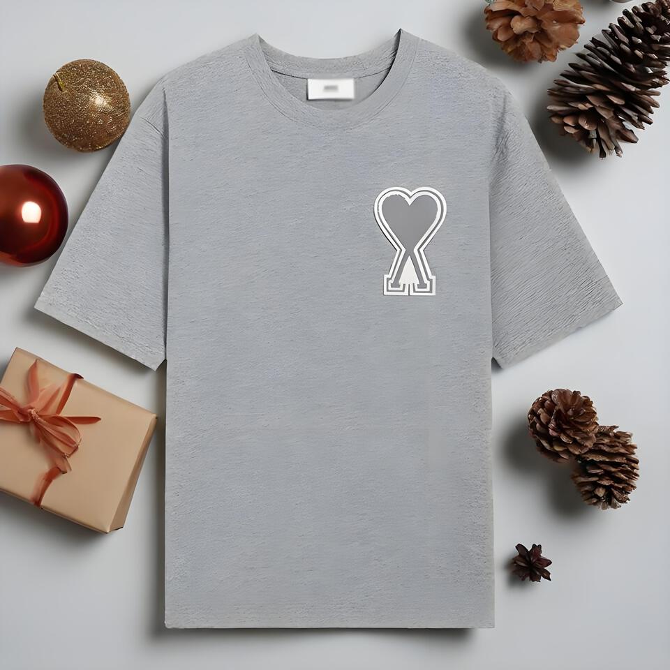 AMI Love Logo Grey Unisex Oversized Cotton T-Shirt
